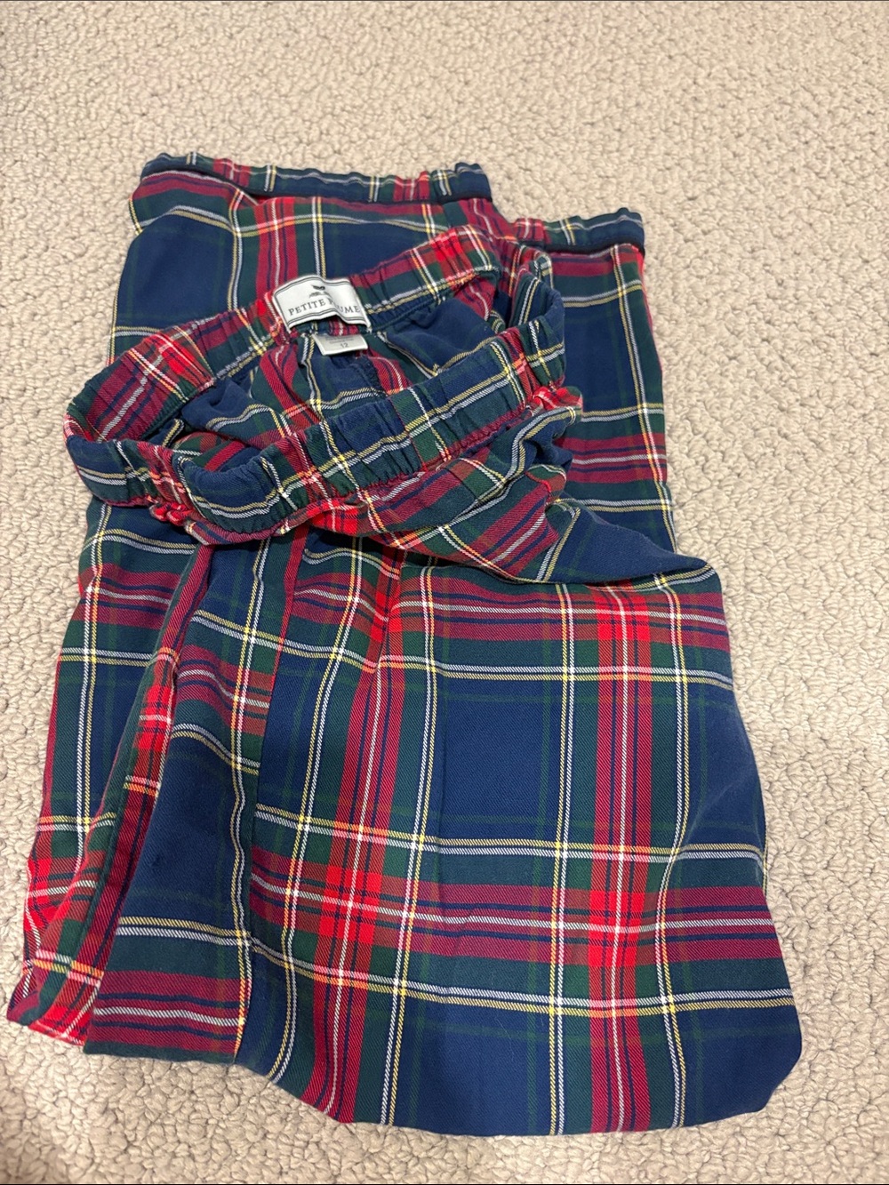 Classic Navy & Red Plaid Kids Pajama Pants by Petite